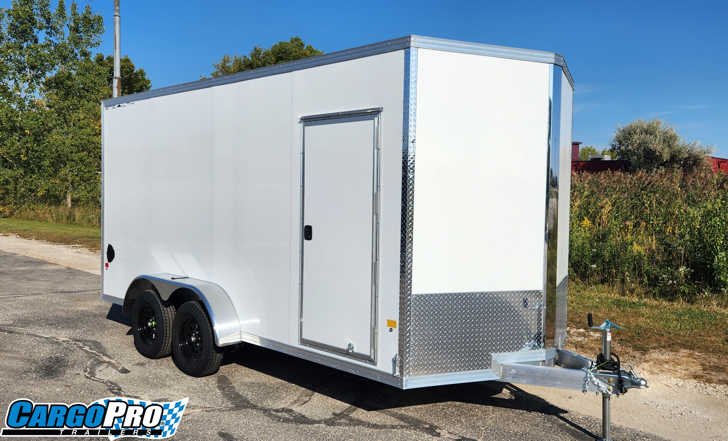 CargoPro Stealth 7x16 All Aluminum Tandem Axle Cargo Trailer with Ramp Door & 9" Extra Height- White